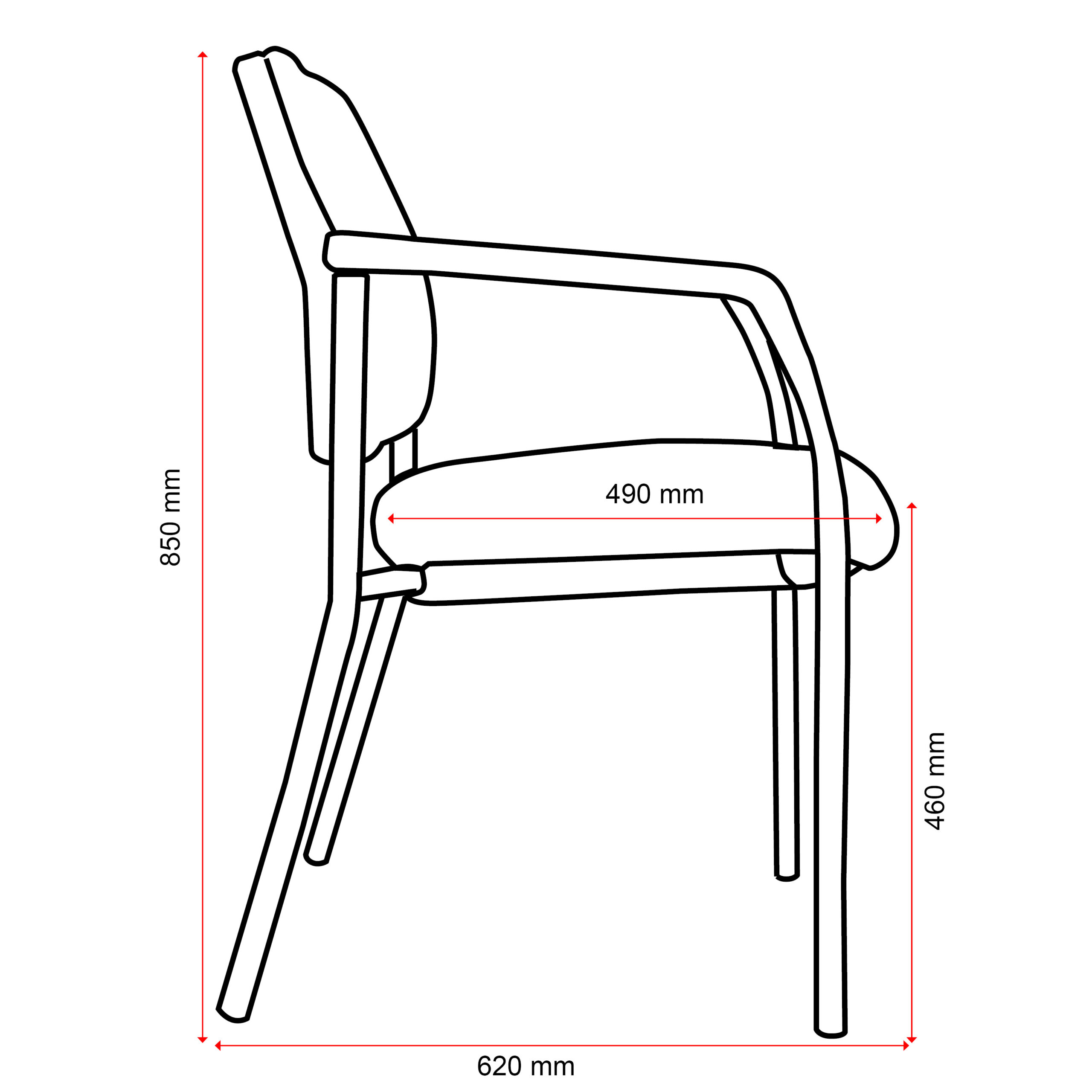 Buro Lindis 4 Leg Black Frame, with Arms, Black fabric - Image 7